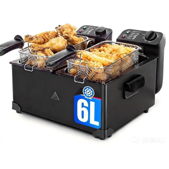 Aigostar Feast-Friteuse à Double cuve Indépendantes 0% BPA. 3600W, capacité totale 6L:2 x 3L. 2 couvercles et fenêtres et 2 paniers.(6L-3600W)
