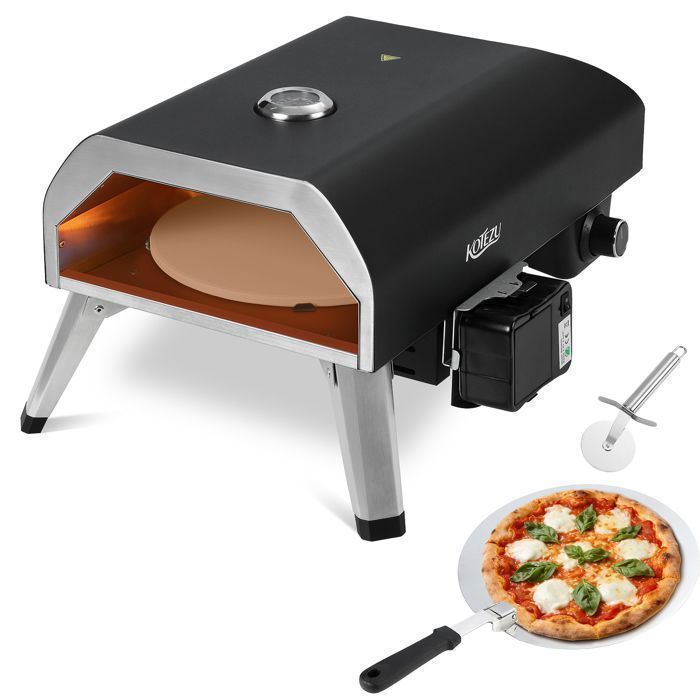 KOTEZU Four à Pizza Gaz 12, Pierre Rotative Auto, 4,4 kW, Thermomètre(Four à Pizza gaz)