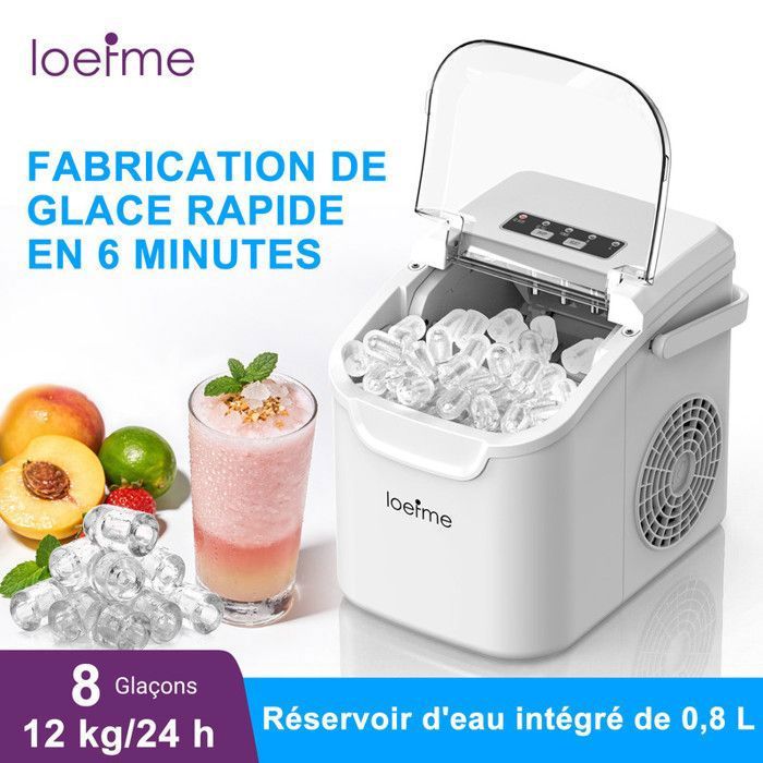 Machine à Glaçons 12kg/24 Heures - Fabrication Rapide 6 à 8 Minutes - Faible Bruit - Nettoyage Automatique Domestique - Blanc(Blanc)
