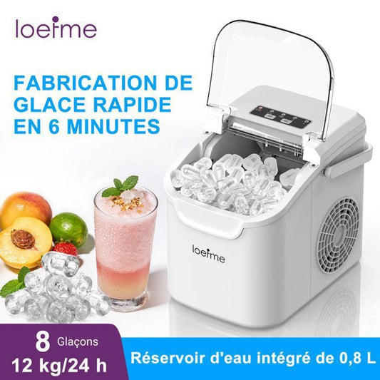 Machine à Glaçons 12kg/24 Heures - Fabrication Rapide 6 à 8 Minutes - Faible Bruit - Nettoyage Automatique Domestique - Blanc(Blanc)