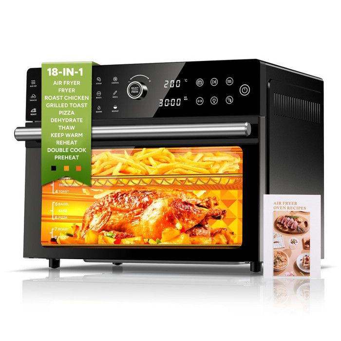 Mini four professionnel - Four a air, 30L/18 Programmes/30-230℃, Boutons tactiles, Lumière intégrée, Déshydratation des plantes(Mini-four 17D)