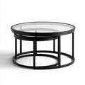 Table basse ronde en bois avec plateau en verre 80 x 80 x 40 cm