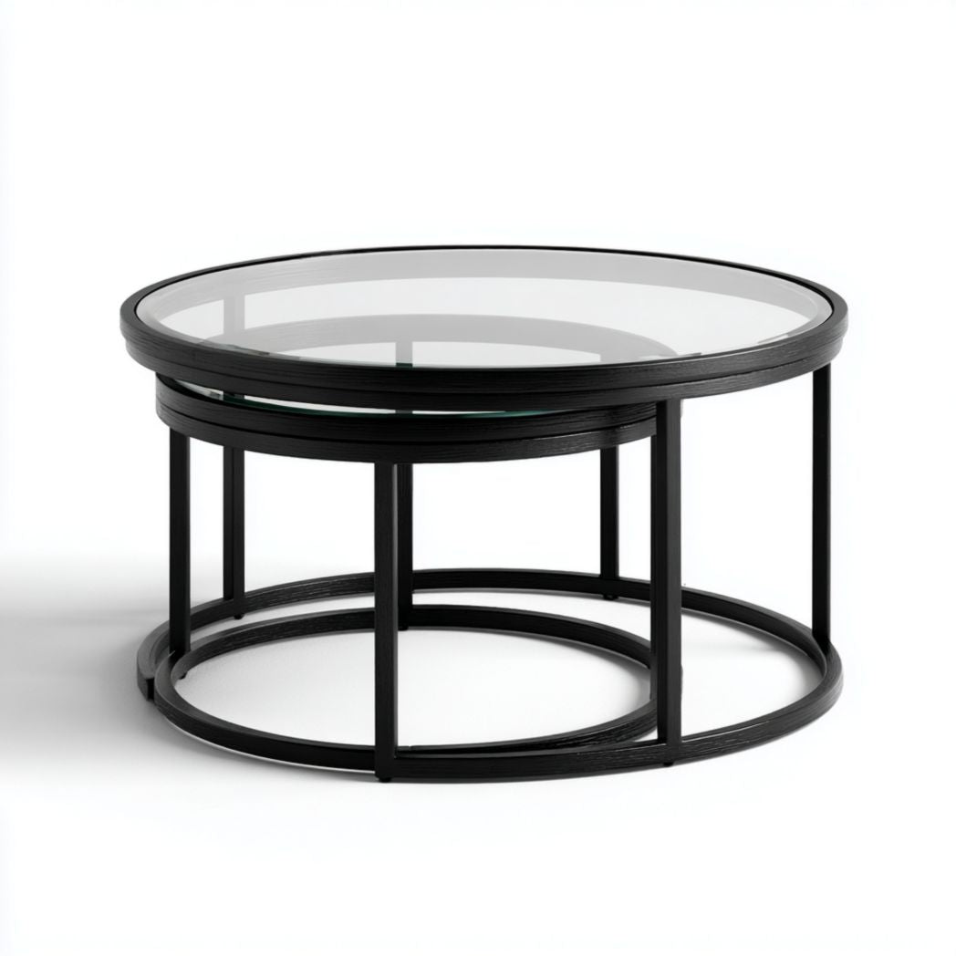 Table basse ronde en bois avec plateau en verre 80 x 80 x 40 cm