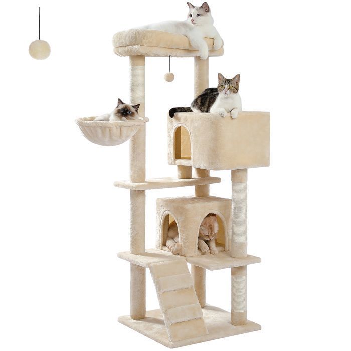 PAWZ Road Arbre à Chat xl Coussin Amovible, Poteau Griffoir, Condo double large pour les gros chats, 143cm Beige(Beige)