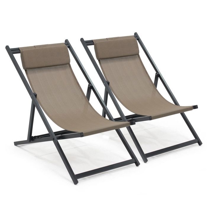 Lot de 2 transats en aluminium taupe Santiago - Oviala(Taupe)