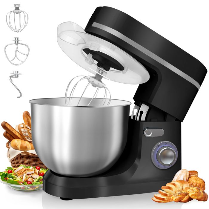 KITYTETY Robot Pâtissier 1600W, Robot pétrin multifonction avec Bol 8 L, Batteur, Fouet, Crochet, 6 Vitesses Robot de cuisine Noir(Noir/Capacité : 5 L/33 x 12 x 31)