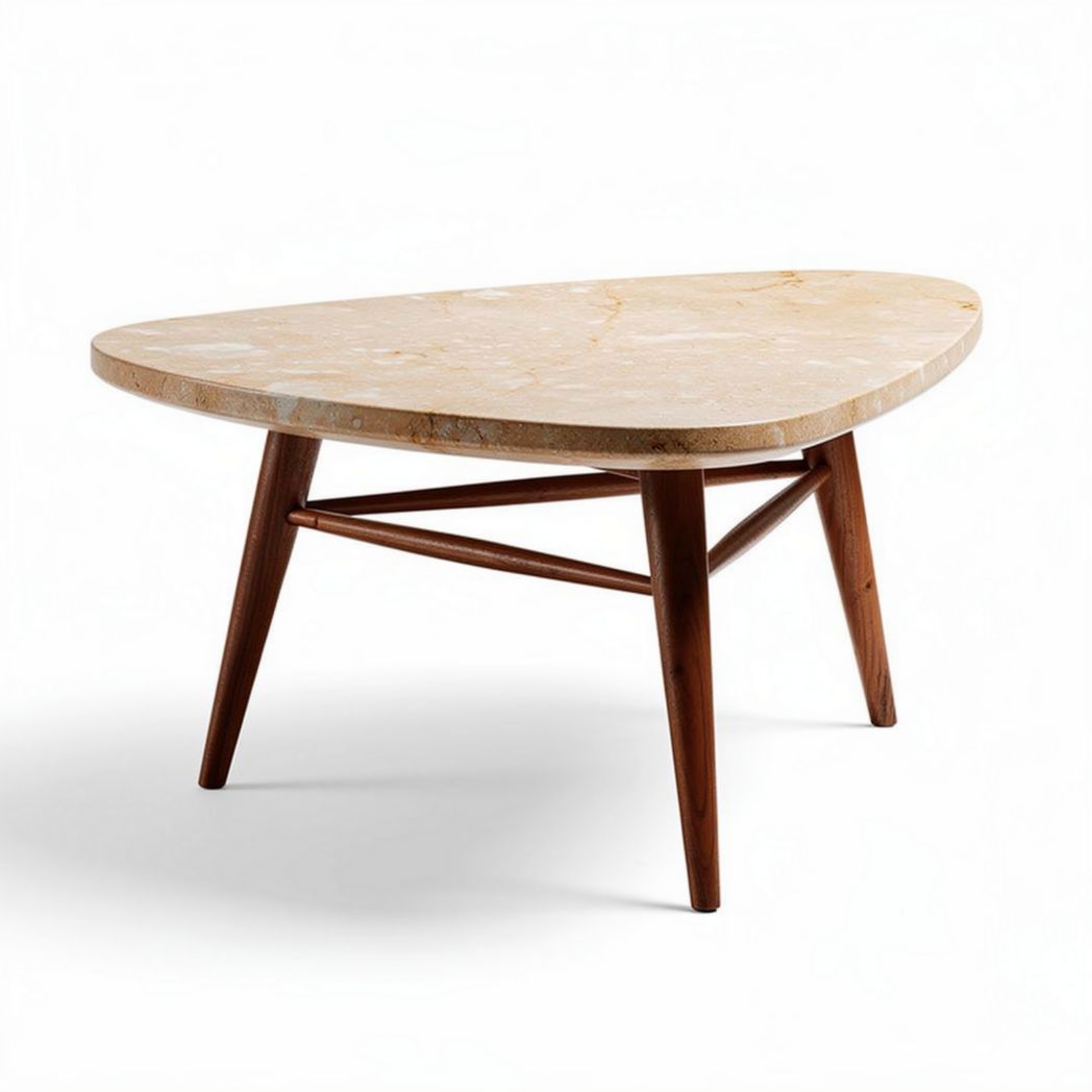 Table basse en marbre beige avec pieds en bois dimensions 120 x 80 x 75cm
