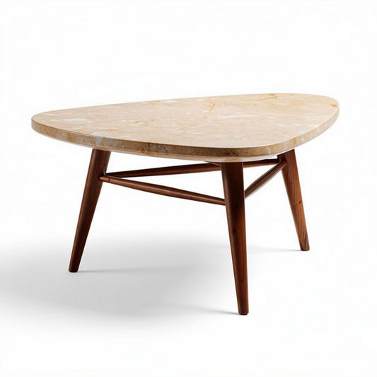 Table basse en marbre beige avec pieds en bois dimensions 120 x 80 x 75cm