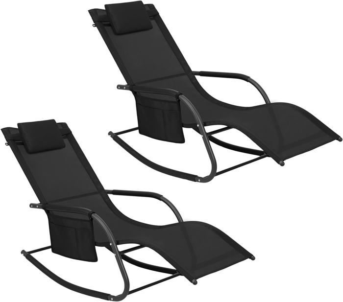 WOLTU Bain de Soleil Jardin Exterieur, Lot de 2, Chaise Longue Jardin, Fauteuil à Bascule Transat de Jardin, Noir W0ETT0157-2(Noir/A l'unité)