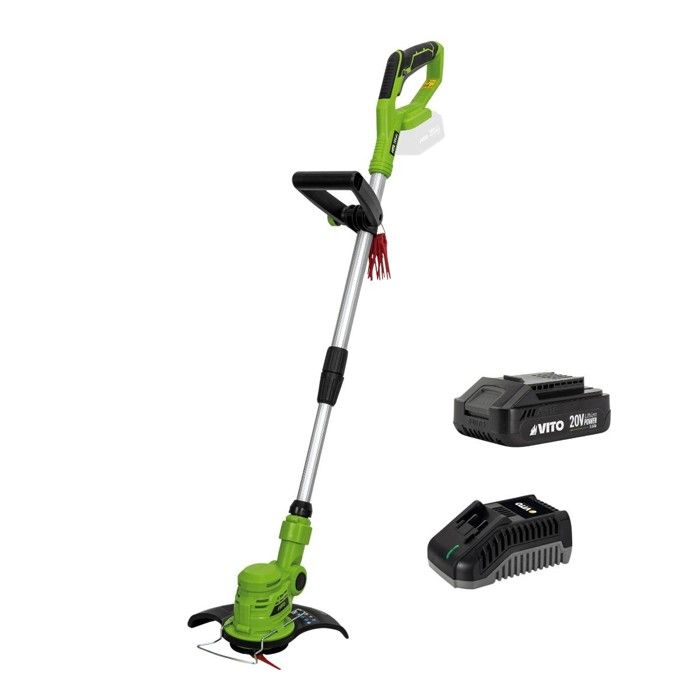 Coupe Bordure sans fil avec Batterie 20V 3.0AH + Chargeur + Jeu de 20 lames coupantes Mat télescopique VITO(Coupe bordure 20V + Batterie 3AH)