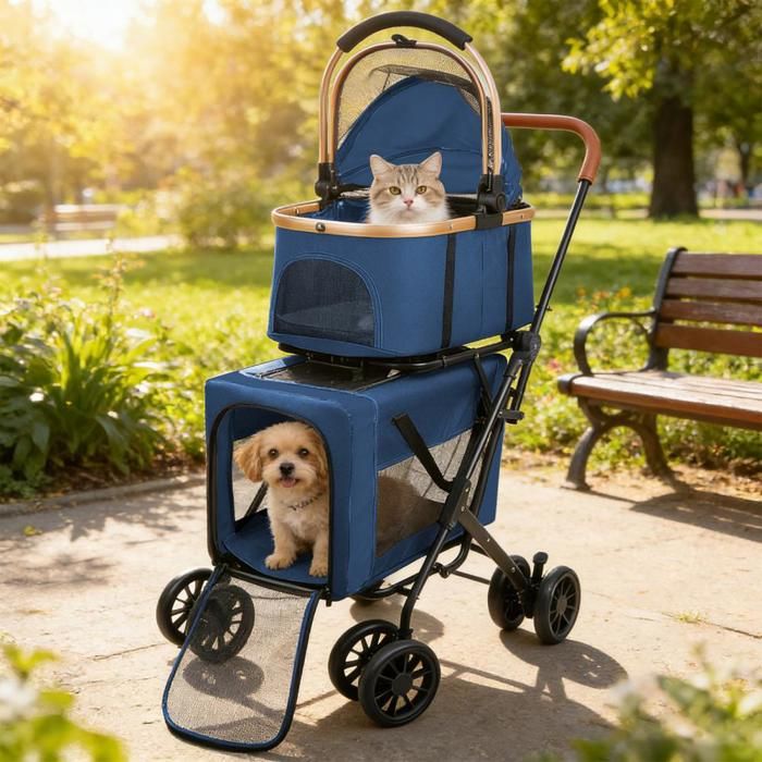 POUSSETTE POUR ANIMAUX DE COMPAGNIE À DEUX ÉTAGES SÉPARABLE  - HOMEWELL -  BLEU - 58*46*97 CM(Bleu)