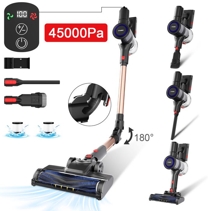 Aspirateur balai - STANEW - 45000Pa/550W - Pliable 180° - 40 min autonomie - Brosse anti-emmêlement(Doré/Non pliable)