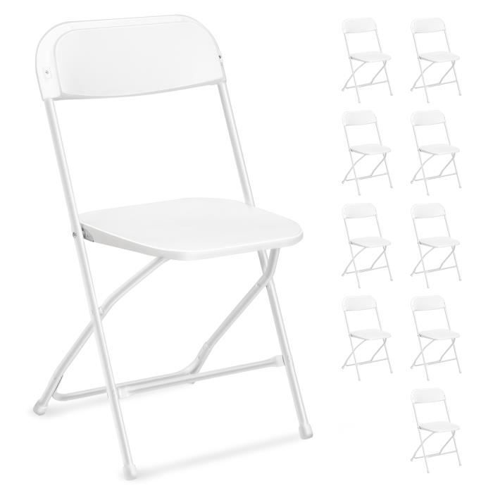Lot de 10 chaises pliantes blanches en plastique, chaises pliantes portables pour jardin extérieur(Blanc/Lot de 2)