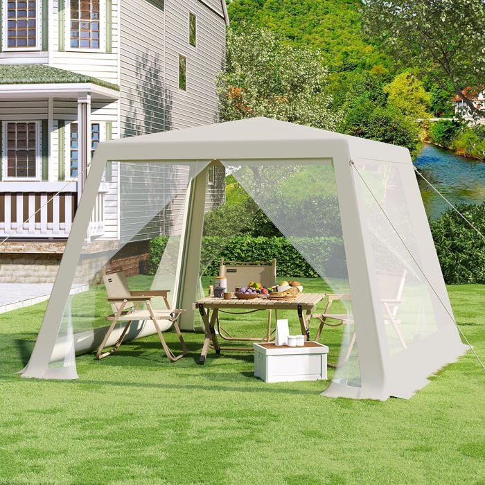 WOLTU Tonnelle de Jardin, Pergola avec Moustiquaire, Tente avec Parois Latérales en Maille, Barnum 3x3x2.5m, Aspect Unique, Beige(Beige)