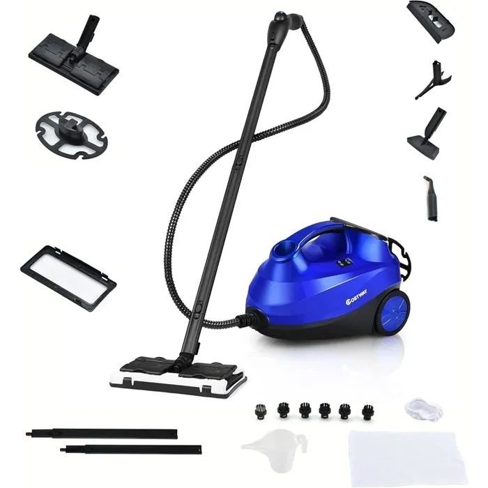 Nettoyeur Vapeur Polyvalent 2000W COSTWAY Punaises de Lit-Réservoir 1,5L,19 Accessoires 4,0 Bar-Voyant LED-108℃-Acariens Bleu(Bleu/Capacité : 1 L/Puissance : 1500 W)