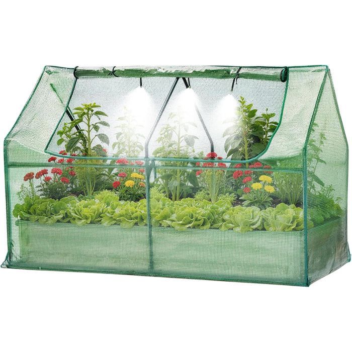 Garvee BAC A FLEUR ,Potager sur Pieds Surélevé avec Bâche en Filet,  Jardinière Surélevée en Métal avec Serre, Beige ,180x90x30cm(Beige/122 x 32 x 15)