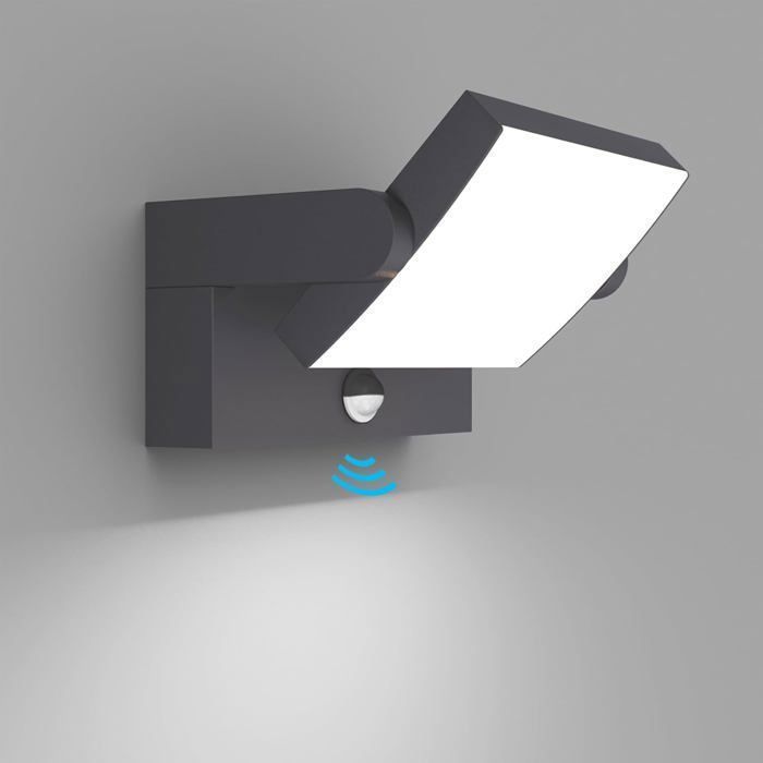Appliques murales d’extérieur - Klighten - Avec capteur de mouvement - 6000K Lumière blanche froide - 24W - Aanthracite(Anthracite/4000K)