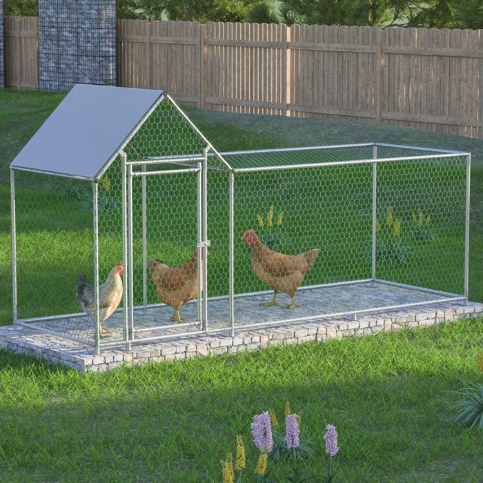 Enclos Poulailler 3x1x1.5m avec Toit Imperméable, Serrure de Sécurité, Parc Grillagé pour petits animaux, Acier Galvanisé, Anti UV(3 x 1 x 1)