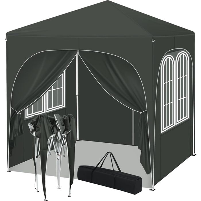WOLTU Tonnelle de Jardin 2x2m, Pergola Pliante, Barnum avec 4 Parois Latérales, Hauteur Réglable, Gazebo Imperméable, Anti-UV, Gris(Beige)