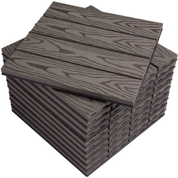 WOLTU Carrelage de sol Dalle WPC 30x30cm,pour jardin terrasse en composite bois-plastique,Café(22 pièces-2 m²)GTF002hco-2(Brun/11 pièces)