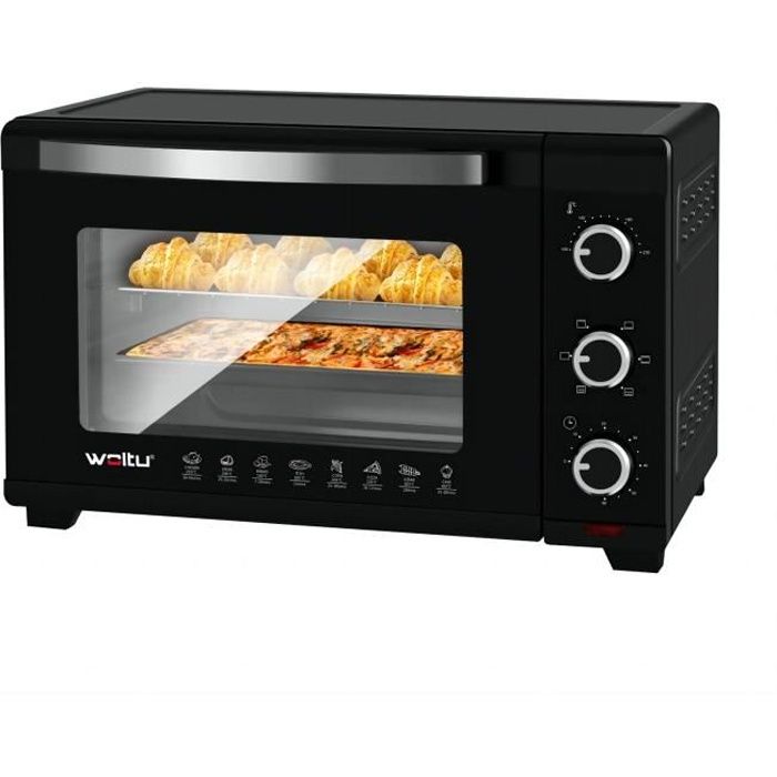 Four électrique de table WOLTU 32L - 1600W - Minuterie 60 min - 100-230℃ - Porte à double vitrage - Noir(Noir)