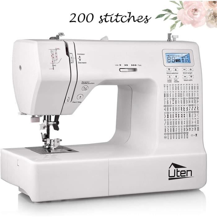 Machine à Coudre Electronique - Uten - 200 Points, 8 Types de Boutonnières avec Ecran Multifonctions(Avec rallonge)