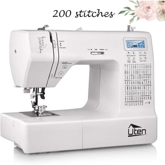 Machine à Coudre Electronique - Uten - 200 Points, 8 Types de Boutonnières avec Ecran Multifonctions(Avec rallonge)