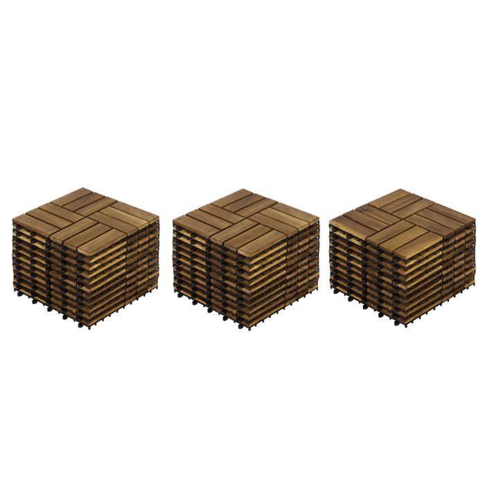 Lot de 32 Dalles en Bois d'Acacia à emboîter 30x30cm -  Caillebotis Extérieur Clipsable pour Balcon, Terrasse et Jardin - Jaune(Jaune/11 pcs)