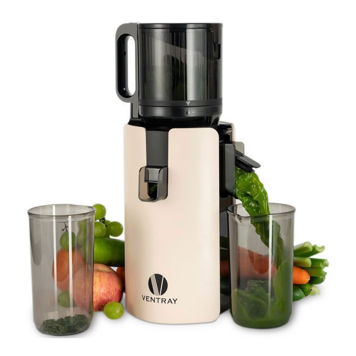Extracteur de jus à froid - VENTRAY - 250W pour Fruits et Légumes - Goulotte 120mm - 1.2L - Nettoyage Facile - Ivoire(Ivoire)