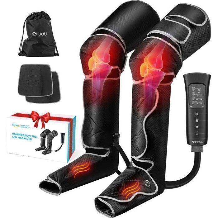 Masseur de jambes ALLJOY, masseur de jambes avec chaleur et compression, 2 niveaux de chaleur, cadeaux pour hommes femmes papa maman(Modèle extra-long)