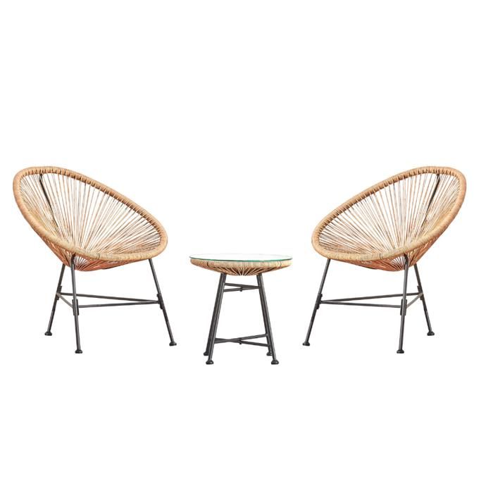 ACAPULCO - Ensemble de 2 fauteuils et table basse beige(Beige)