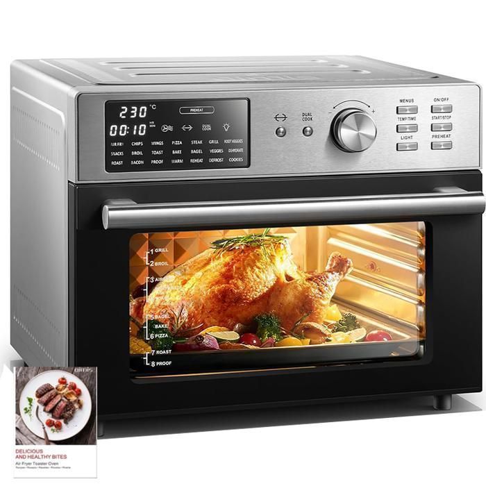 Mini four professionnel - Four a air, 30L/21 Programmes/30-230℃,  Lumière intégrée, Cavité et plateaux en acier inoxydable(Mini-four 10D)
