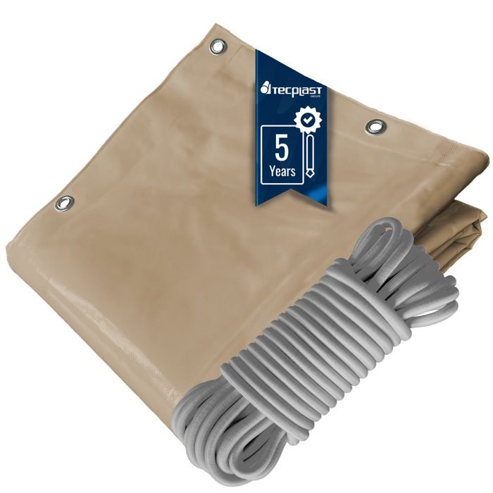 TECPLAST Pack Toile Pergola Beige foncé 3x4 m + Sandow Gris 20m - Bâche Pergola prête à poser LP506PR Garantie 5 ans(Beige foncé/Sandow blanc)
