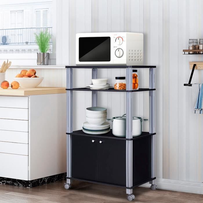 Meuble pour Micro Onde Étagère de Cuisine pour Four en Bois avec 3 Couches Roues 60 x 40 x 98 CM Noir(Noir)