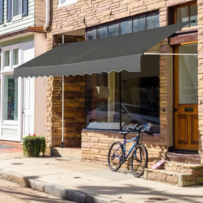 GOPLUS Store Banne Manuel Rétractable 4x1,2M en Aluminium-sans Perçage-Hauteur Réglable 2-3M-Auvent Banne de Balcon sur Pied,Gris(Beige/1)