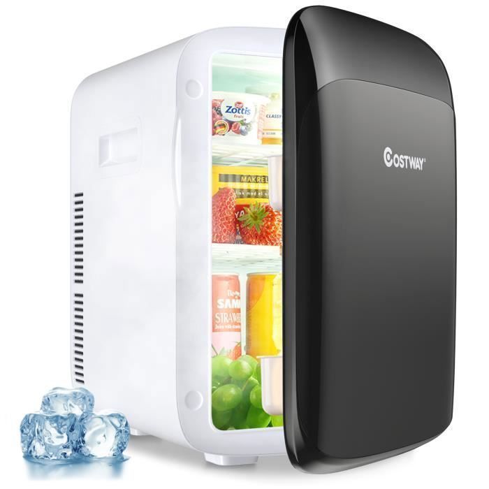 Mini Réfrigérateur Portable 15L COSTWAY-Froid/Chaud-Classe E-Alimenté par AC/DC-Mini Frigo de Chambre,Voiture-Mode Silencieux-Noir(Noir/15 l)