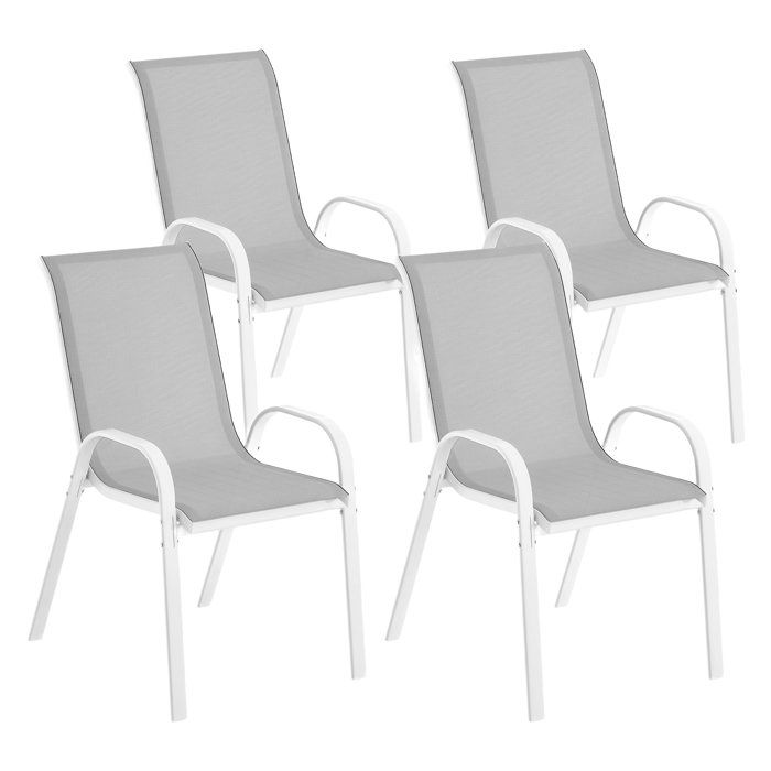 Chaises de jardin - Outsunny - lot de 4 - empilables - accoudoirs courbés - dossier haut incliné - cadre en acier - gris(Gris/Lot de 2)