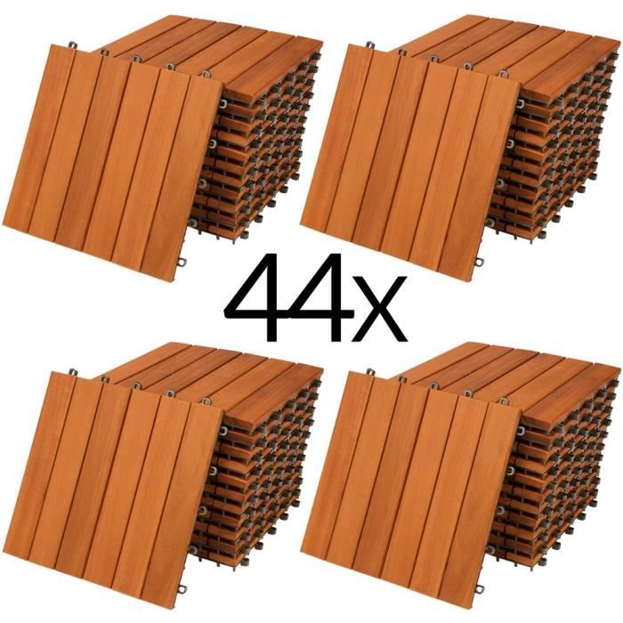 Dalles de terrasse bois d’acacia certifié FSC® 4m² dalle 30x30cm système de clips dalle découpe possible dalle de jardin(Surface : 1 m²)