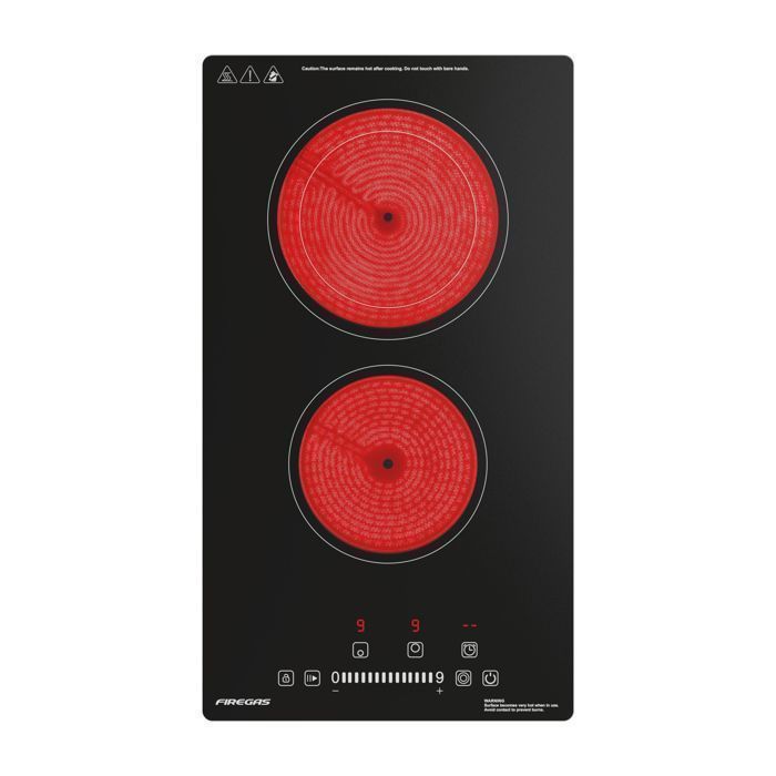 Plaque de Cuisson Vitrocéramique Noir - FIREGAS 2 foyers 3400W L52cm*P29cm(Puisscance : 3400 W/L52 x P29 cm/2 foyers)