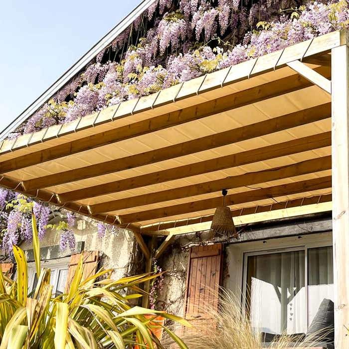 TECPLAST Toile Pergola Blanc Crème 4x4 m LP640PR - Garantie 8 ans - Bâche Pergola ou Tonnelle étanche en PVC pour terrasse(Blanc crème/2 x 3 m)