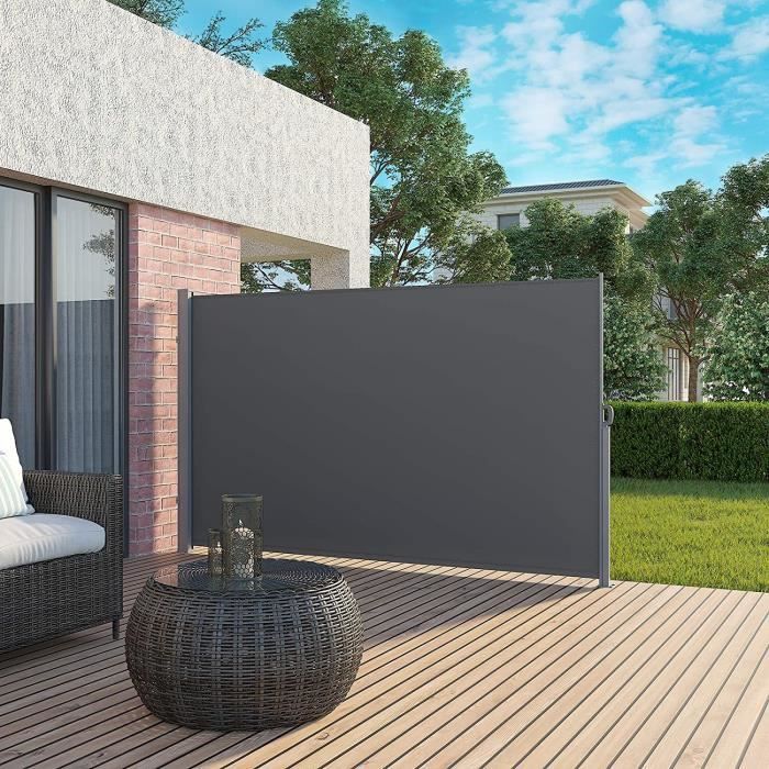 SONGMICS Paravent extérieur 160 x 350 cm (H x L), Store latéral pour Balcon et terrasse, Pare-Soleil, Gris foncé GSA165G02(Gris anthracite/160 x 350 cm/Acier)