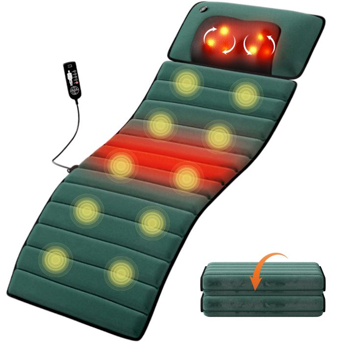 Tapis De Massage Électrique - Himouta Matelas Massant - Fonction De Chauffage - Rempli De Mousse À Mémoire - Velvet - Pliable(Noir/Tissu/Massage complet du corps)