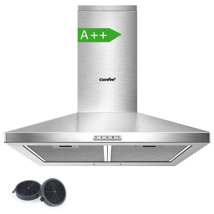 Hotte Aspirante 60cm Comfee - 400 m³/h - Classe A++ - 2 Filtres à Charbon - 3 Vitesses - Recyclage  Évacuation - LED lampe - Inox(Hotte inox/Largeur : 60 cm/A++)
